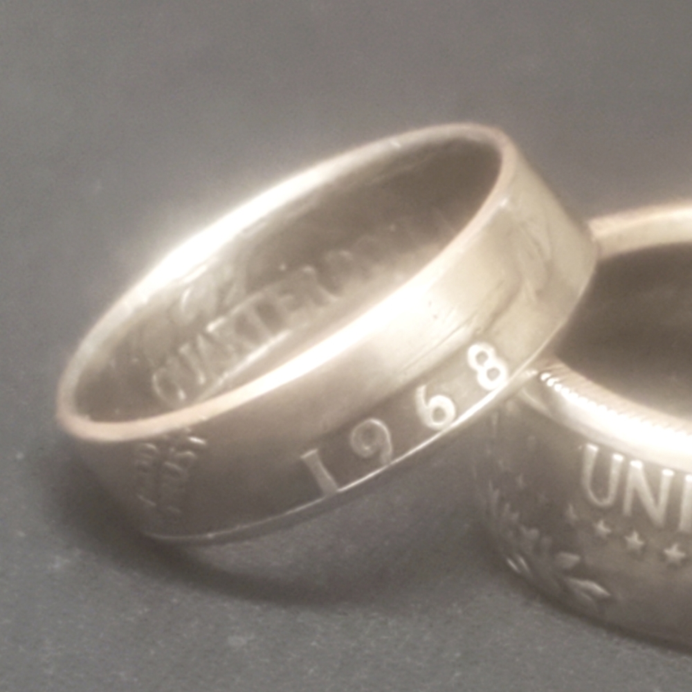 1968 US quarter dollar coin ring size 5 to 9